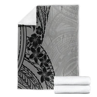 Black Gray Polynesia Tropical Flowers Blanket