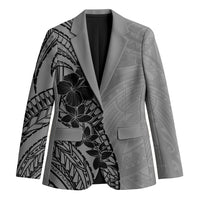 Black Gray Polynesia Tropical Flowers Blazer