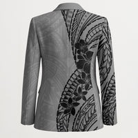 Black Gray Polynesia Tropical Flowers Blazer