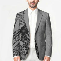 Black Gray Polynesia Tropical Flowers Blazer