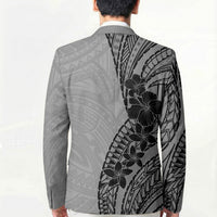 Black Gray Polynesia Tropical Flowers Blazer