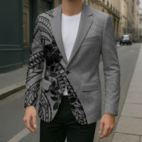 Black Gray Polynesia Tropical Flowers Blazer