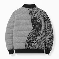 Black Gray Polynesia Tropical Flowers Bomber Puffer Jacket