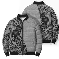 Black Gray Polynesia Tropical Flowers Bomber Puffer Jacket
