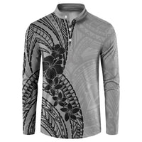 Black Gray Polynesia Tropical Flowers Button Sweatshirt