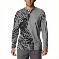 Black Gray Polynesia Tropical Flowers Button Sweatshirt