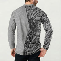 Black Gray Polynesia Tropical Flowers Button Sweatshirt