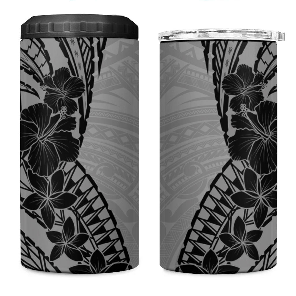 Black Gray Polynesia Tropical Flowers 4 in 1 Can Cooler Tumbler LT14 One Size: 16 oz Gray - Polynesian Pride