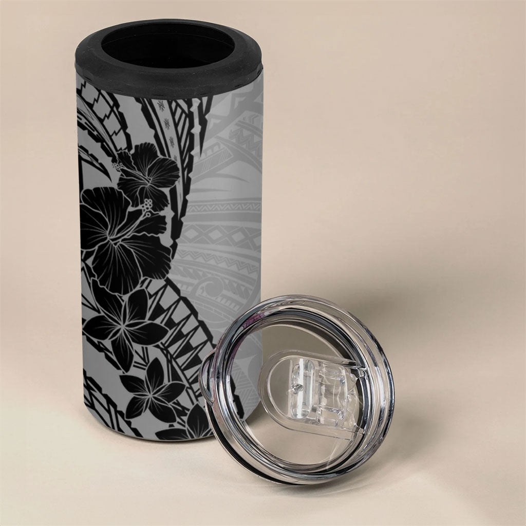 Black Gray Polynesia Tropical Flowers 4 in 1 Can Cooler Tumbler LT14 - Polynesian Pride
