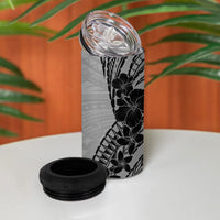 Black Gray Polynesia Tropical Flowers 4 in 1 Can Cooler Tumbler LT14 - Polynesian Pride