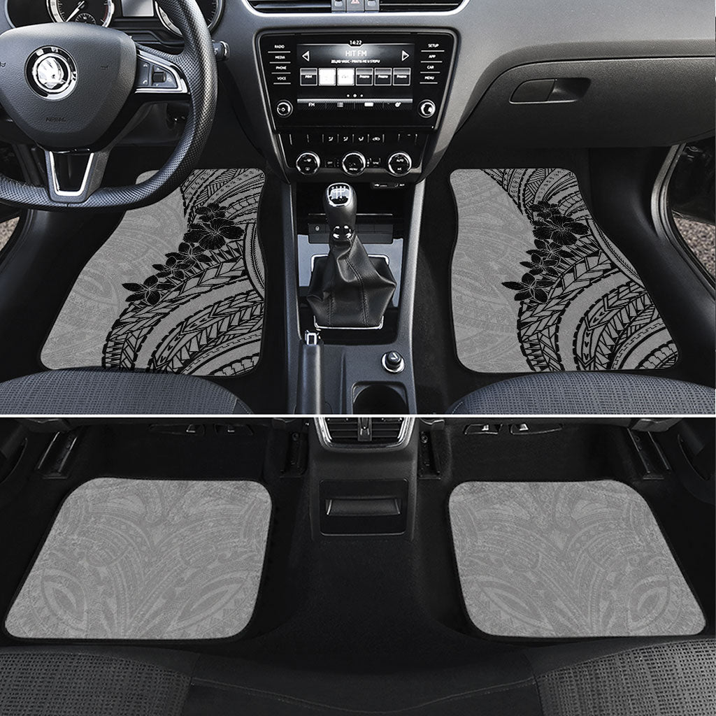 Black Gray Polynesia Tropical Flowers Car Mats LT14 Set 4pcs Gray - Polynesian Pride