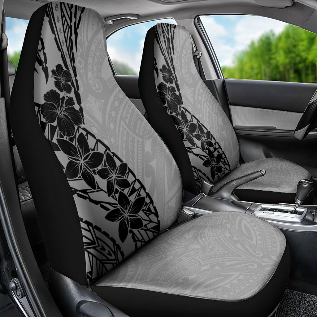 Black Gray Polynesia Tropical Flowers Car Seat Cover