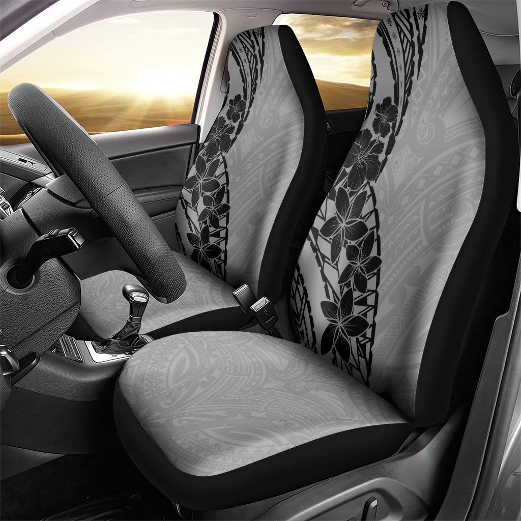 Black Gray Polynesia Tropical Flowers Car Seat Cover