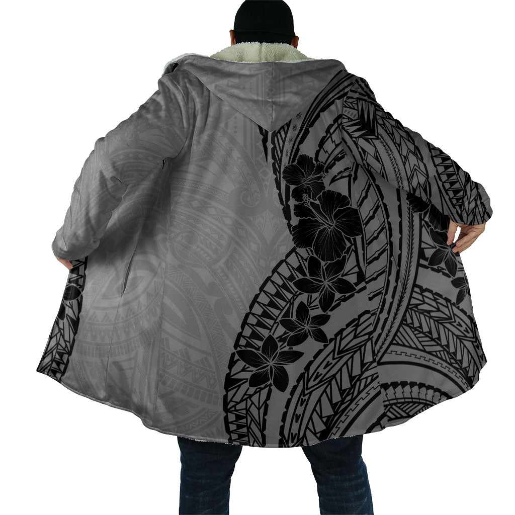 Black Gray Polynesia Tropical Flowers Cloak
