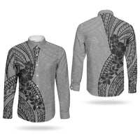 Black Gray Polynesia Tropical Flowers Couples Matching Off Shoulder Short Dress and Long Sleeve Button Shirt LT14 - Polynesian Pride