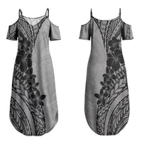 Black Gray Polynesia Tropical Flowers Couples Matching Summer Maxi Dress and Long Sleeve Button Shirt LT14 - Polynesian Pride