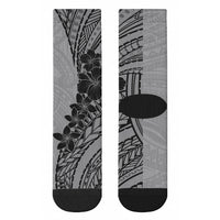 Black Gray Polynesia Tropical Flowers Crew Socks