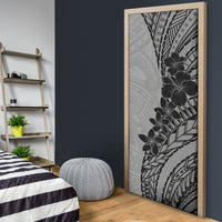 Black Gray Polynesia Tropical Flowers Door Cover