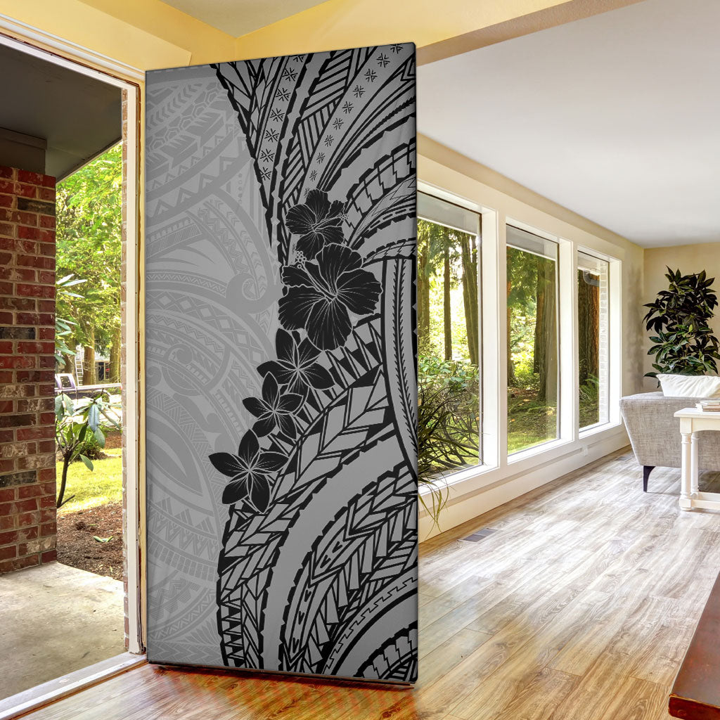 Black Gray Polynesia Tropical Flowers Door Cover