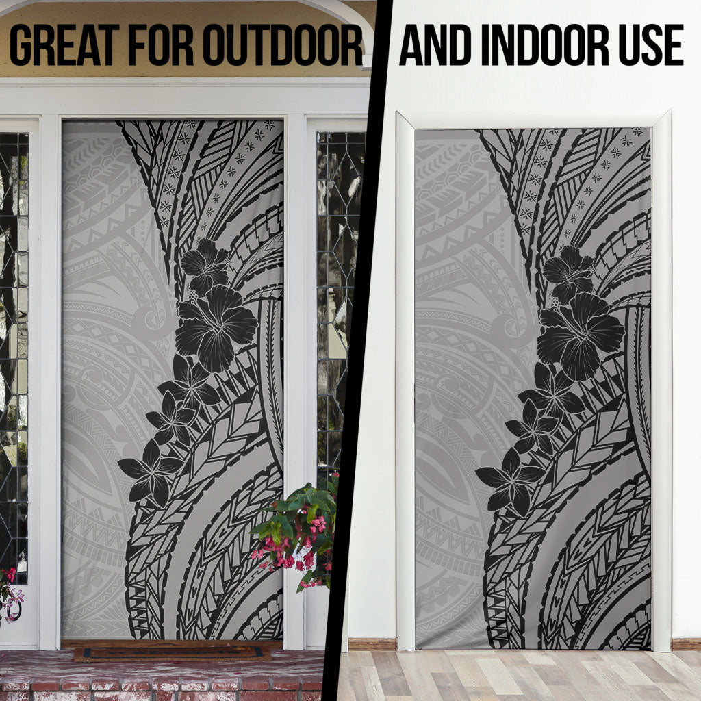 Black Gray Polynesia Tropical Flowers Door Cover