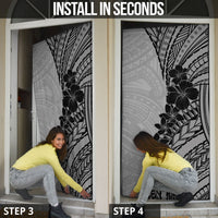 Black Gray Polynesia Tropical Flowers Door Cover