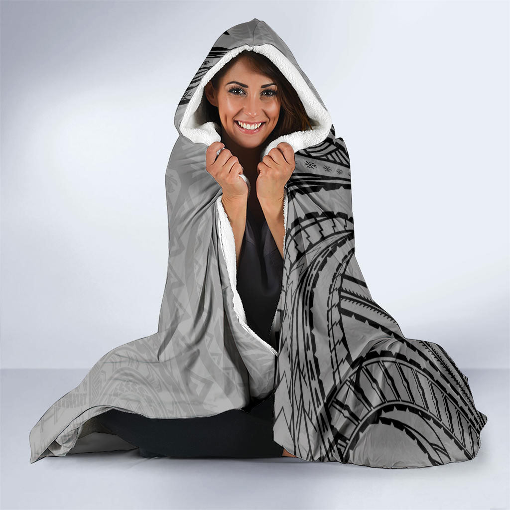 Black Gray Polynesia Tropical Flowers Hooded Blanket