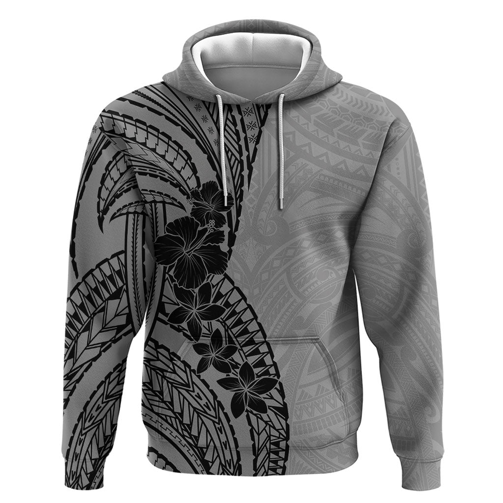 Black Gray Polynesia Tropical Flowers Hoodie