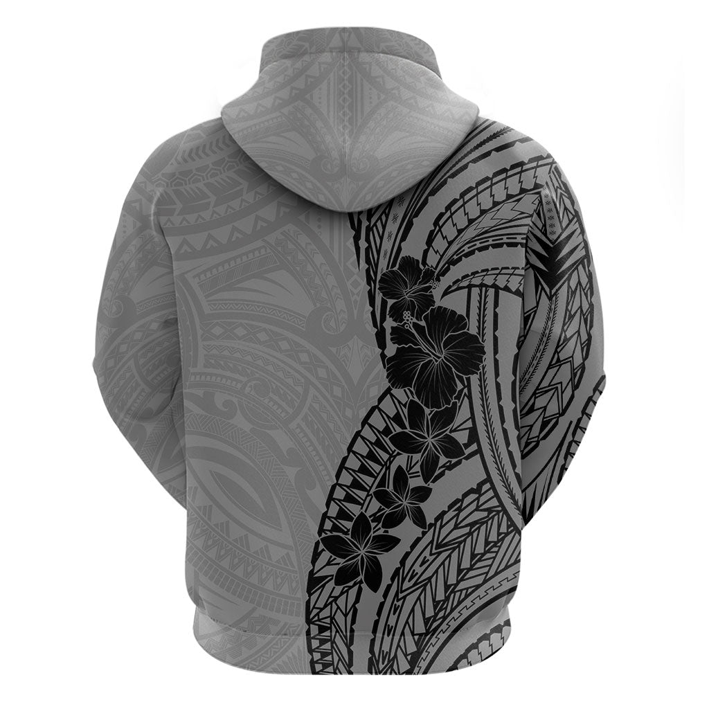 Black Gray Polynesia Tropical Flowers Hoodie