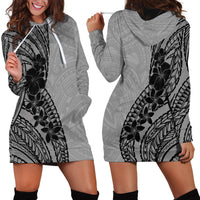 Black Gray Polynesia Tropical Flowers Hoodie Dress