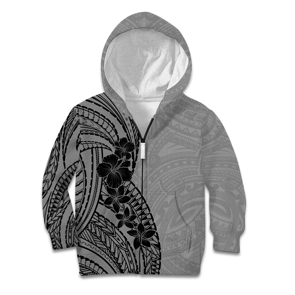 Black Gray Polynesia Tropical Flowers Kid Hoodie LT14 Zip Hoodie Gray - Polynesian Pride