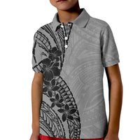 Black Gray Polynesia Tropical Flowers Kid Polo Shirt