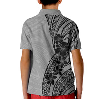Black Gray Polynesia Tropical Flowers Kid Polo Shirt