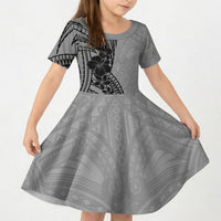Black Gray Polynesia Tropical Flowers Kid Short Sleeve Dress LT14 KID Gray - Polynesian Pride