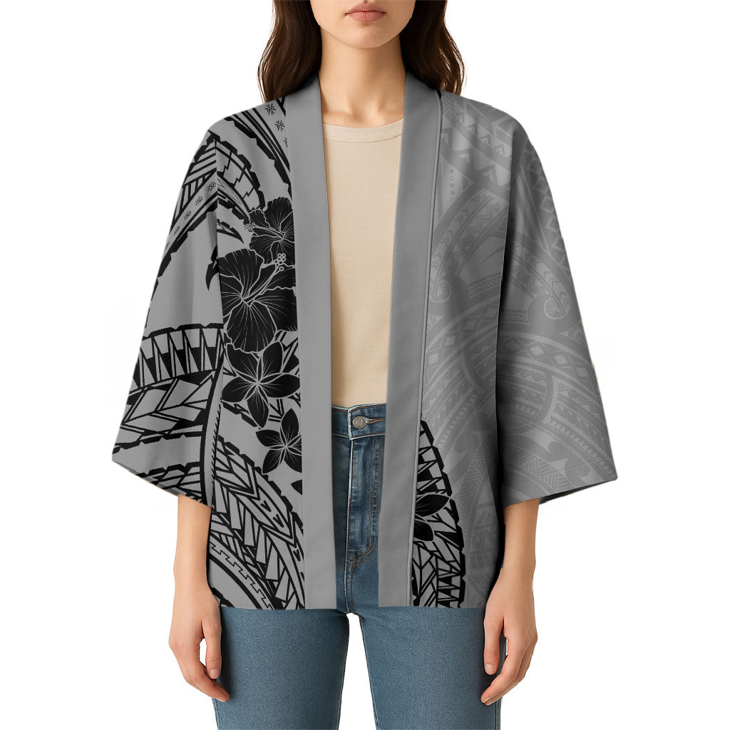 Black Gray Polynesia Tropical Flowers Kimono LT14 - Polynesian Pride