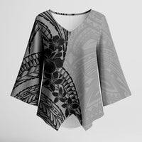 Black Gray Polynesia Tropical Flowers Kimono Sleeve Blouse