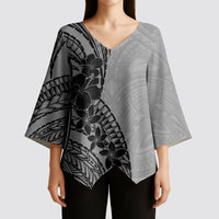 Black Gray Polynesia Tropical Flowers Kimono Sleeve Blouse