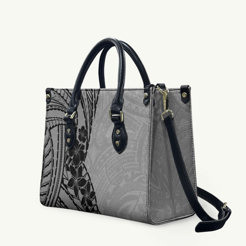 Black Gray Polynesia Tropical Flowers Leather Bag LT14 Gray - Polynesian Pride