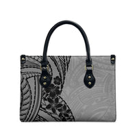 Black Gray Polynesia Tropical Flowers Leather Bag LT14 - Polynesian Pride