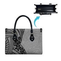 Black Gray Polynesia Tropical Flowers Leather Bag LT14 - Polynesian Pride