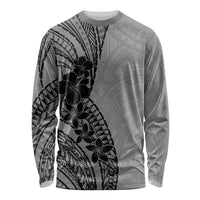 Black Gray Polynesia Tropical Flowers Long Sleeve Shirt