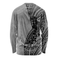 Black Gray Polynesia Tropical Flowers Long Sleeve Shirt