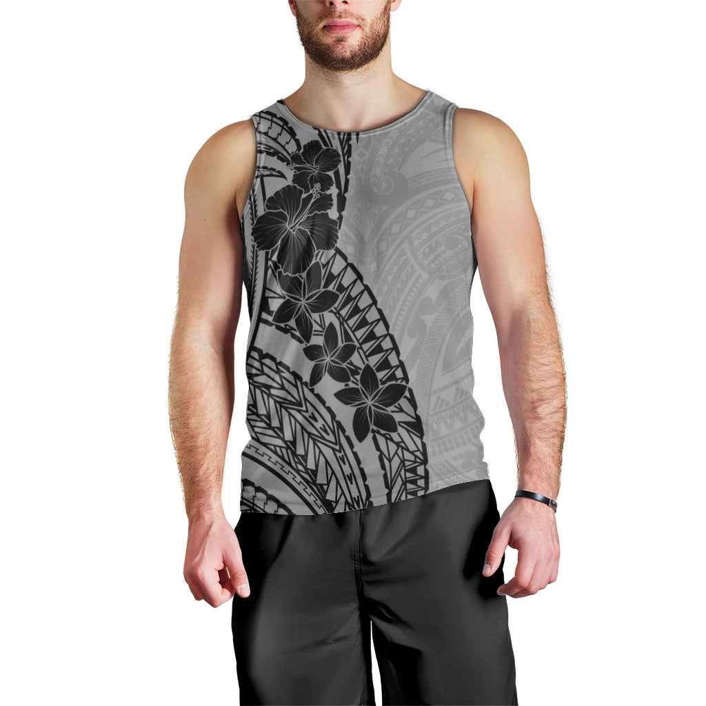 Black Gray Polynesia Tropical Flowers Men Tank Top LT14 - Polynesian Pride