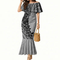 Black Gray Polynesia Tropical Flowers Mermaid Dress LT14 Women Gray - Polynesian Pride