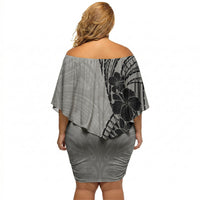 Black Gray Polynesia Tropical Flowers Off Shoulder Short Dress LT14 - Polynesian Pride