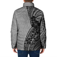 Black Gray Polynesia Tropical Flowers Padded Jacket