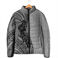 Black Gray Polynesia Tropical Flowers Padded Jacket