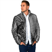 Black Gray Polynesia Tropical Flowers Padded Jacket