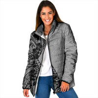 Black Gray Polynesia Tropical Flowers Padded Jacket