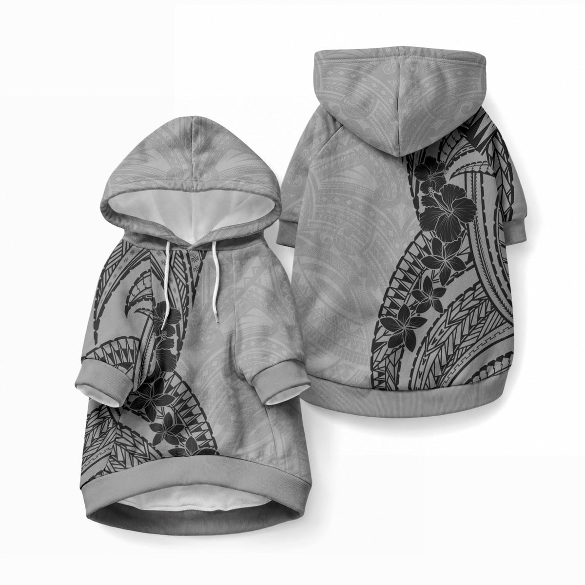 Black Gray Polynesia Tropical Flowers Pet Hoodie LT14 Pullover Gray - Polynesian Pride