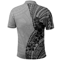Black Gray Polynesia Tropical Flowers Polo Shirt
